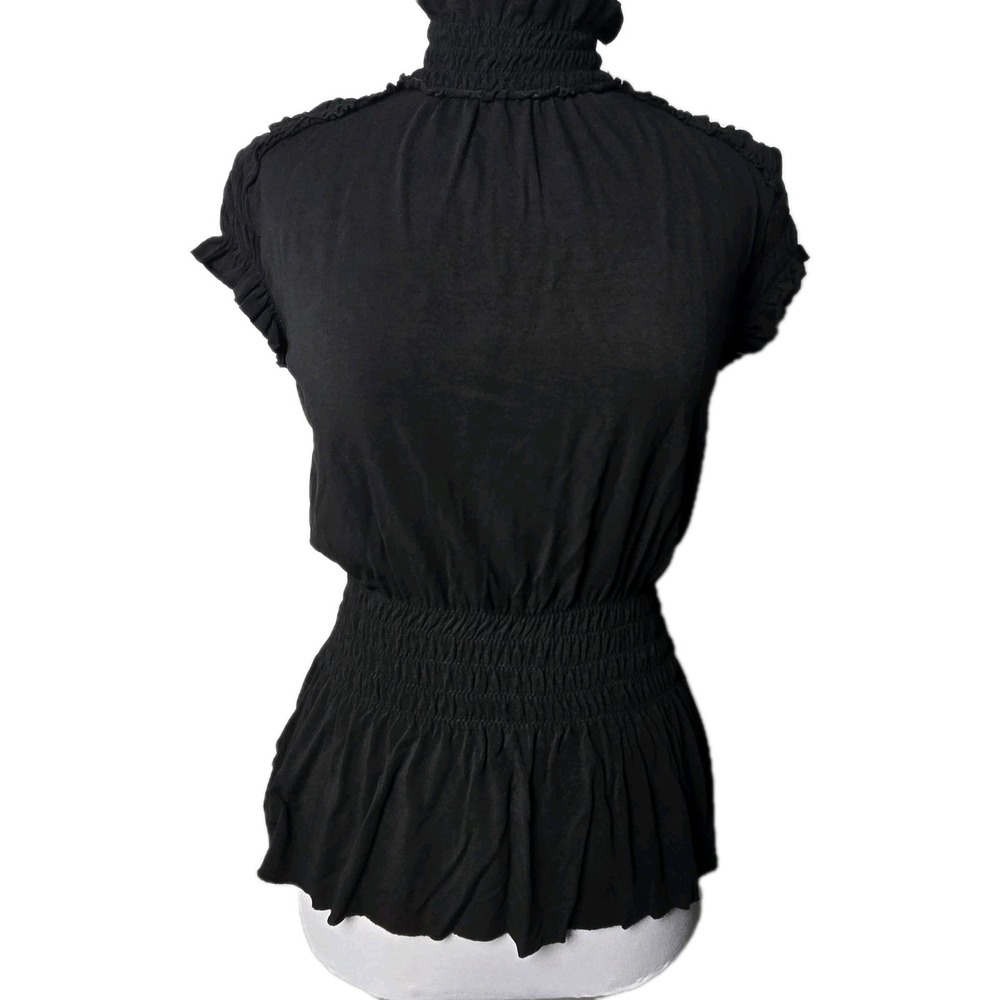 ETCETERA Gamin Black Viscose Jersey Zippered-Back Ruched Mockneck Top XS NWT
